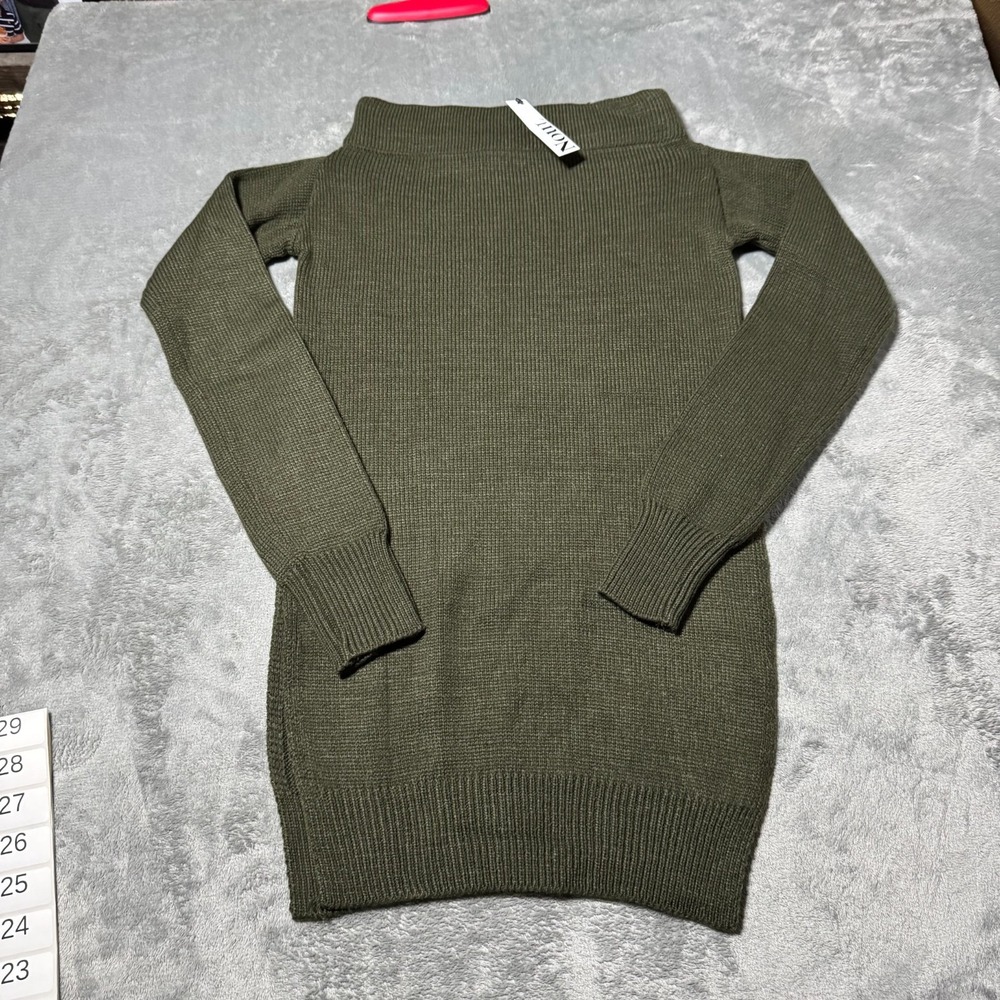 Noul Sweater Dress Women's Size One Size‎ Olive Green Ribbed Knit Long Sleeve